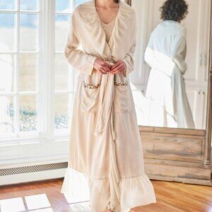 April Cornell Gatsby Dressing Gown Maxi Floral Embroidery Tie Kimono Robe NEW L